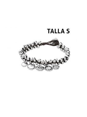 UNO de 50 Tallis Silver Beaded Bracelet with Disc Charms & Brien leather cord